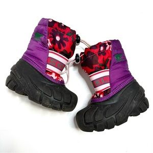Sorel Toddler Purple Pink Floral Winter Boots Insulated Waterproof Size 6